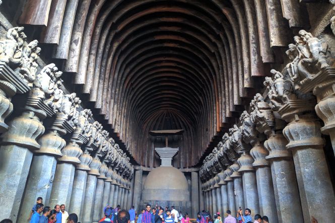 The main hall in the Karla Caves. Photo by Krishnam Kumawat, licensed under CC BY-SA 4.0