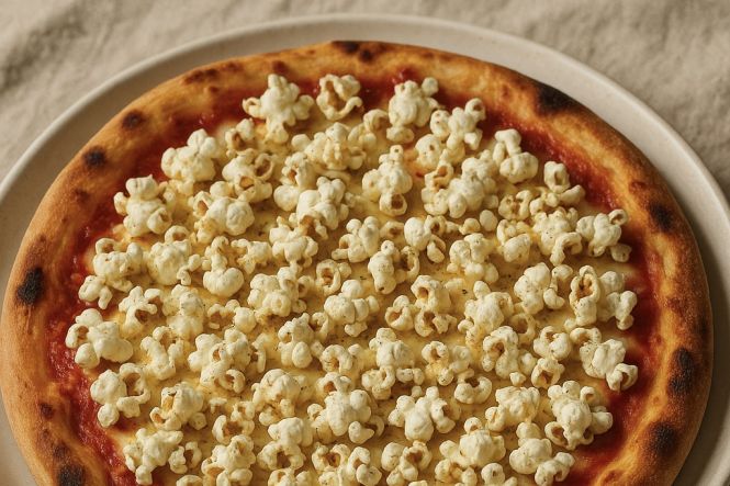 Pizza de palomitas, ahora es una realidad. Imagen generada por IA (DALL&middot;E)